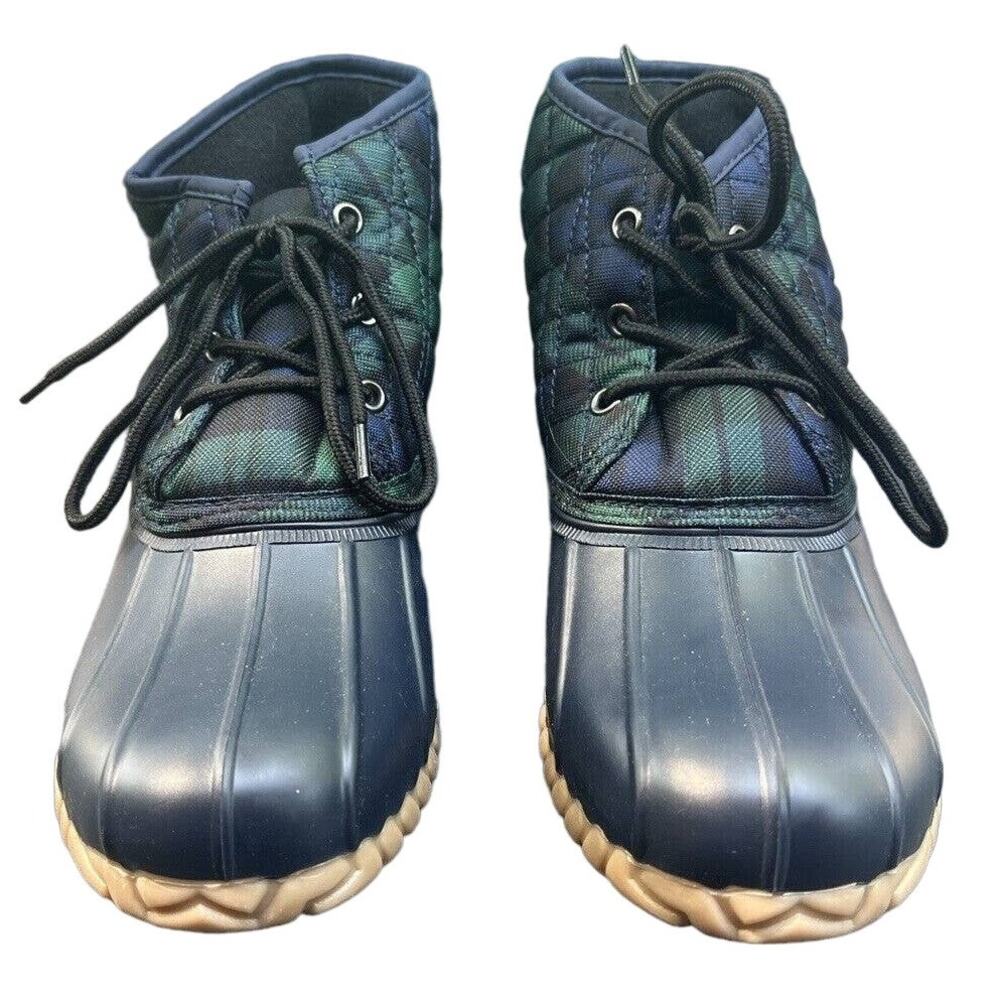 St. John’s Bay Denton Rain Boots Navy Blue Green Plaid Duck Ankle Size 9M